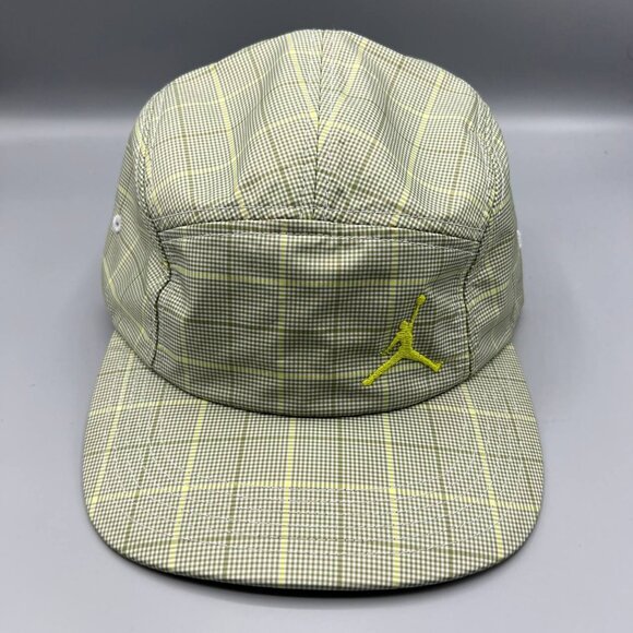 Air Jordan 5 Panel‎ Hat Men Green Plaid Embroidered Logo Jumpman Strap Back Cap - Picture 1 of 8